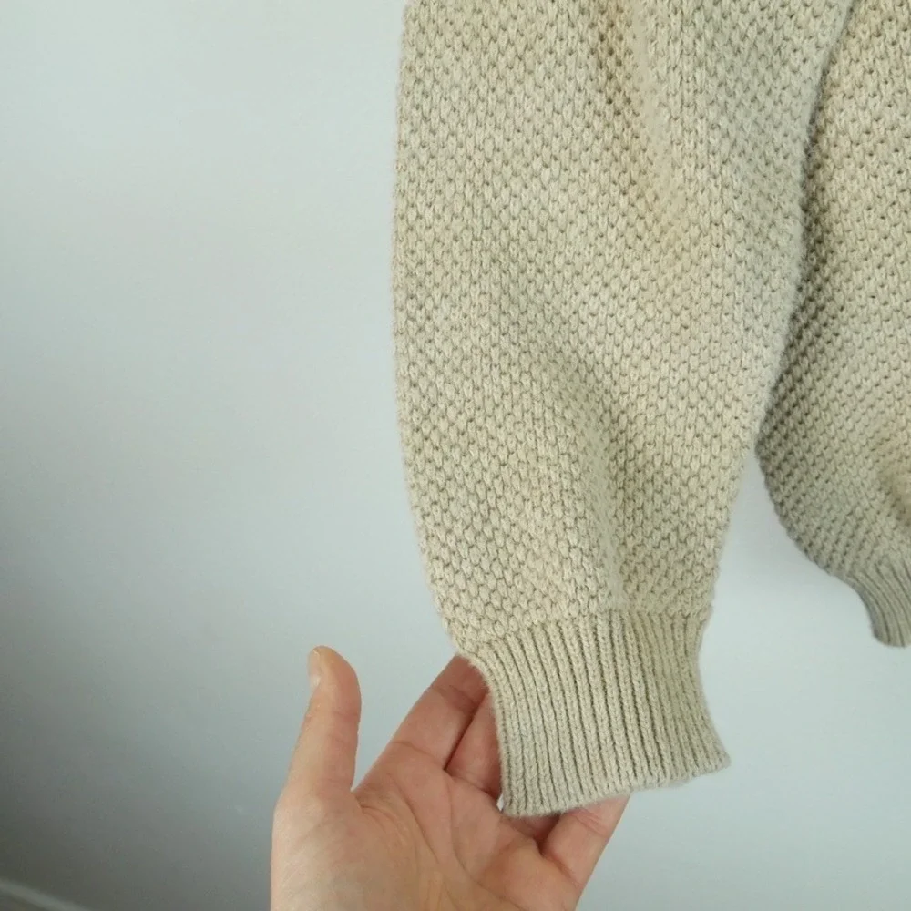Vintage Woolrich XL Beige Cotton Blend Henley Sweater Chunky Knit Y2K Fisherman